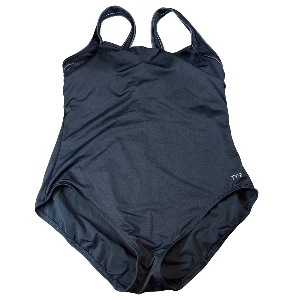 TYR Women Black Solid Square Neck Controlfit One Piece Swimsuit TSQR7A Size 18